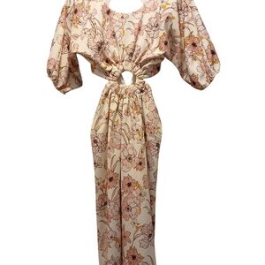 ASOS Pink & White Spring Floral Backless  Festival Vacation Cutout Midi Dress-2